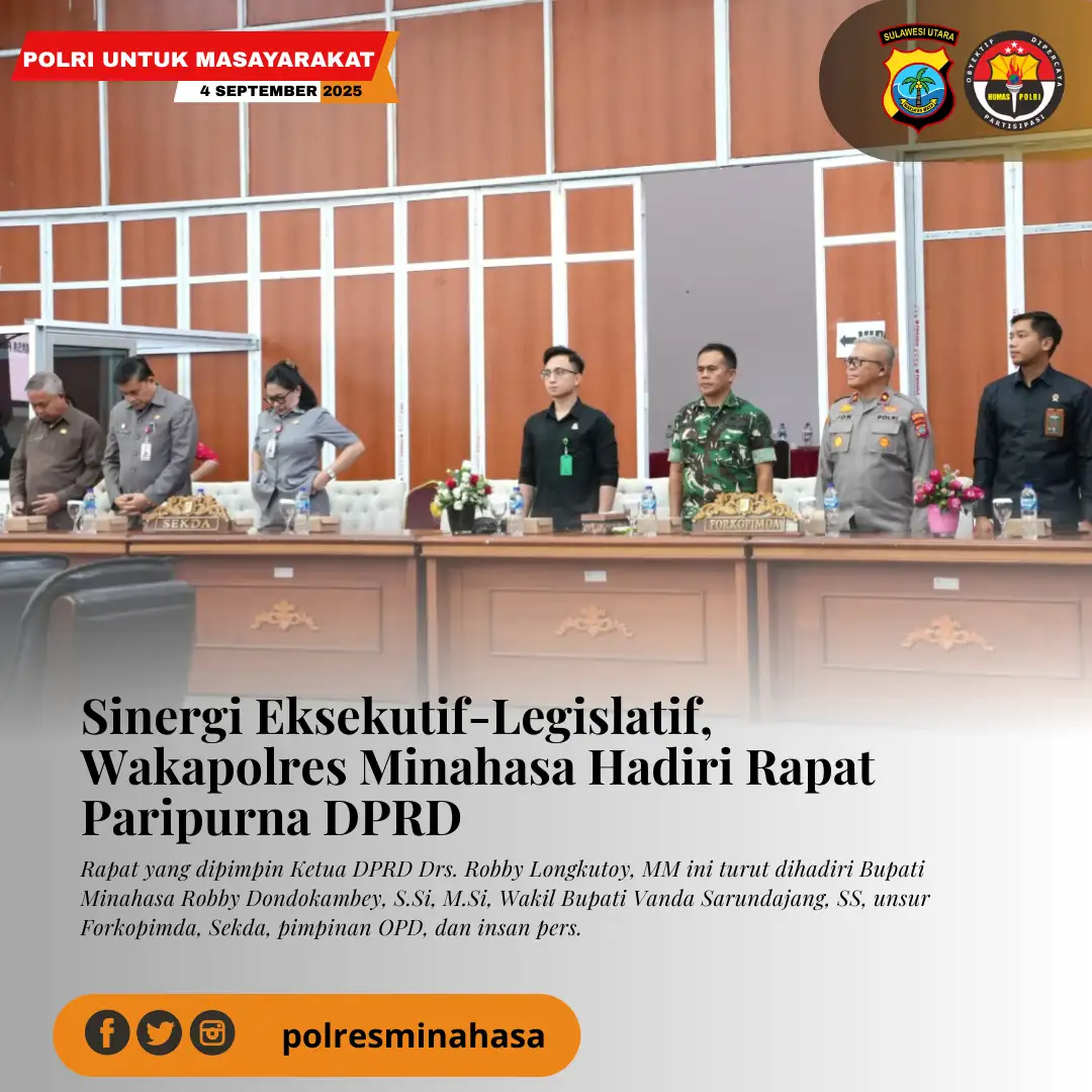 Sinergi Eksekutif-Legislatif, Wakapolres Minahasa Hadiri Rapat Paripurna DPRD